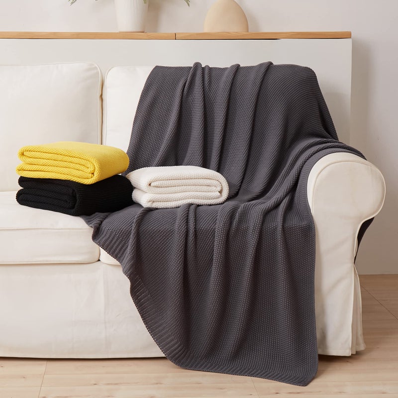 Longhui bedding Dark Grey 100% Cotton Lightweight Cable Knit Throw Blanket for Couch Sofa Bed Home Large Decorative, Bonus Laundering Bag, Dark Gray 60 x 80 Inch, Machine Washable - Image 5